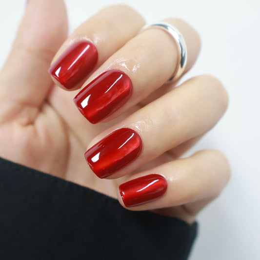 Maniye Ruby Silk Metallic Red Press On Nails
