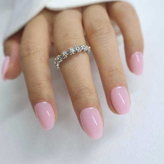 Short Oval Sheer Pink Fake Nails