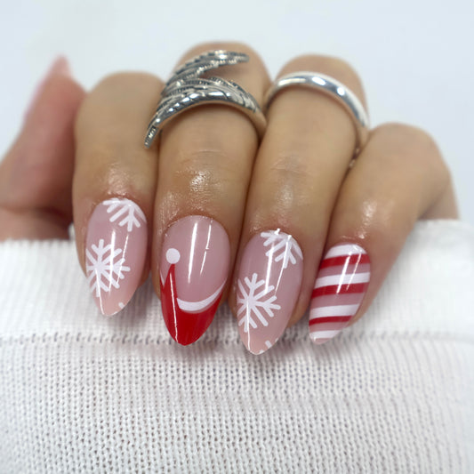 Classic Christmas Snowflake Red French Press-On Nails