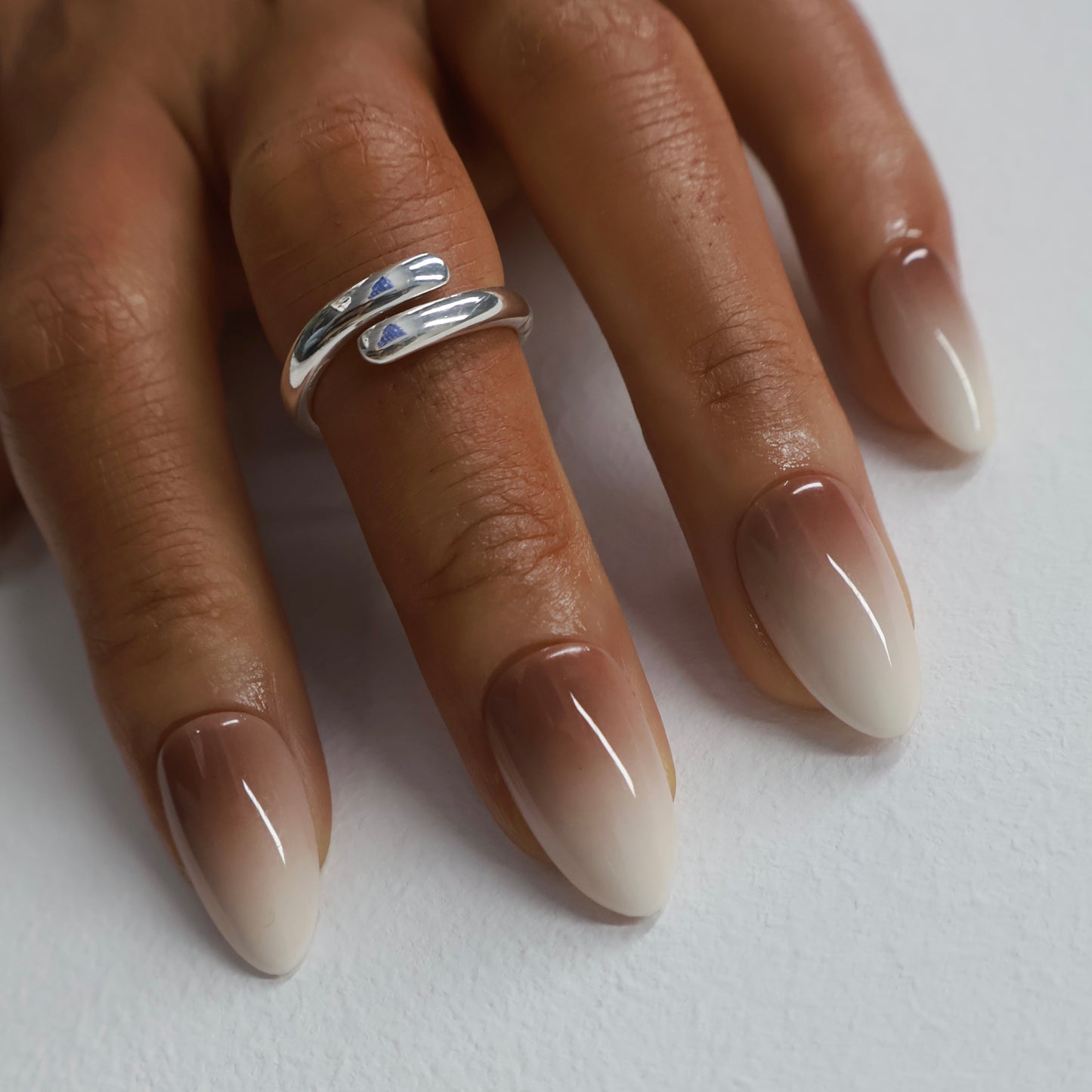 Nude Gradient Milk White Stick on Nails for Women