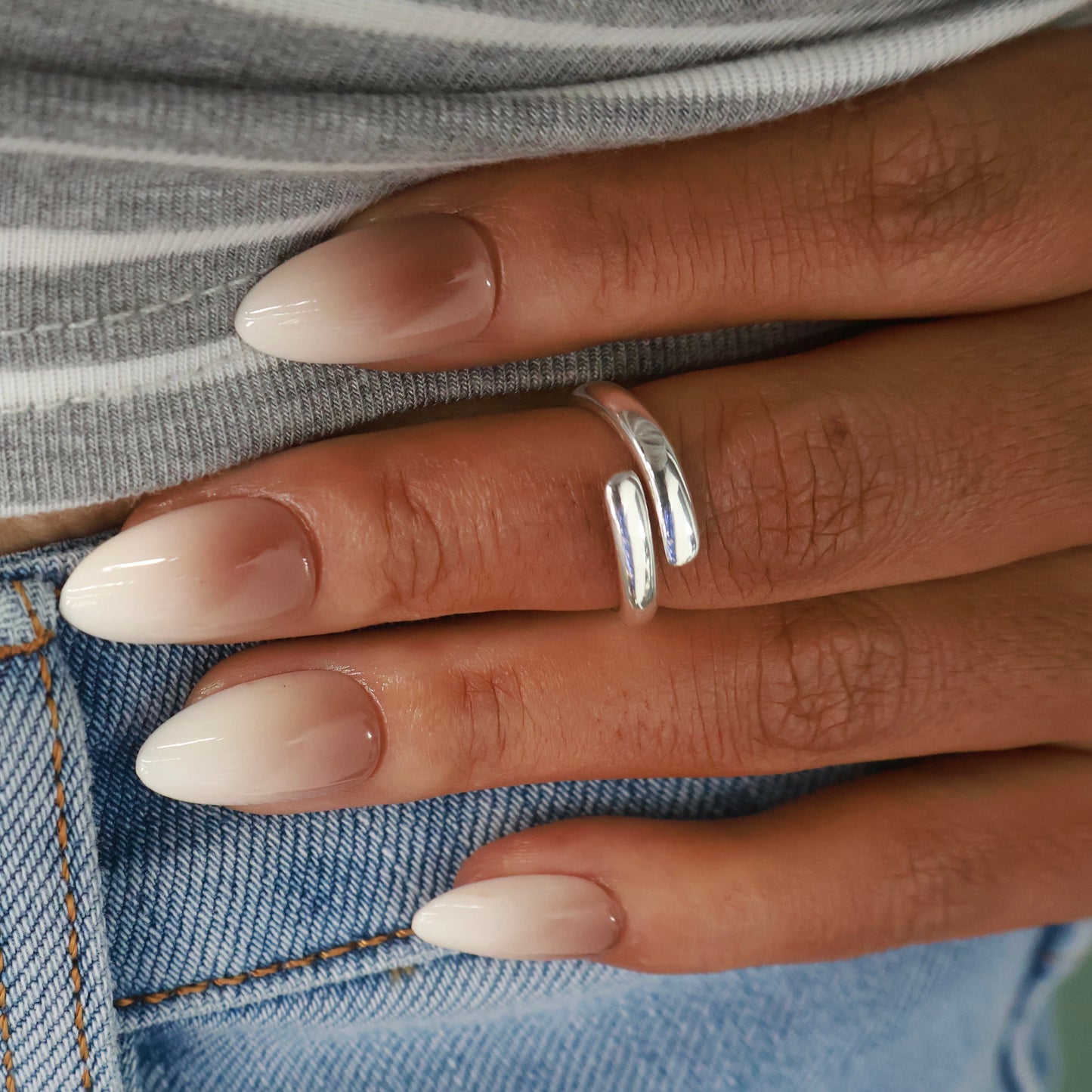 Nude Gradient Milk White Stick on Nails for Women