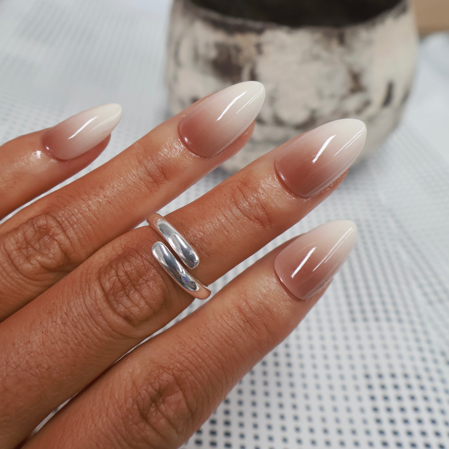 Nude Gradient Milk White Stick on Nails for Women
