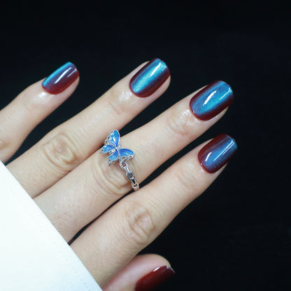 Maniye Shadow Emerald Cat Eye Press On Nails