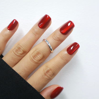 Maniye Ruby Silk Metallic Red Press On Nails