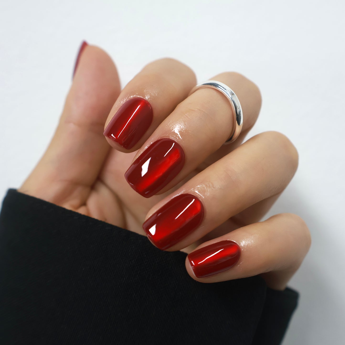 Maniye Ruby Silk Metallic Red Press On Nails