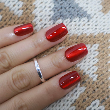 Maniye Ruby Silk Metallic Red Press On Nails