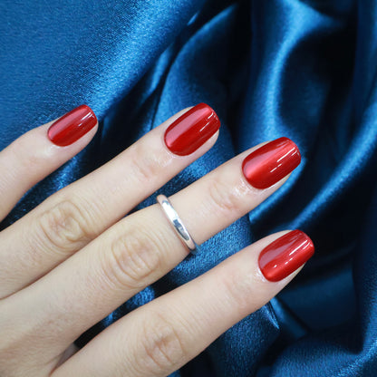 Maniye Ruby Silk Metallic Red Press On Nails