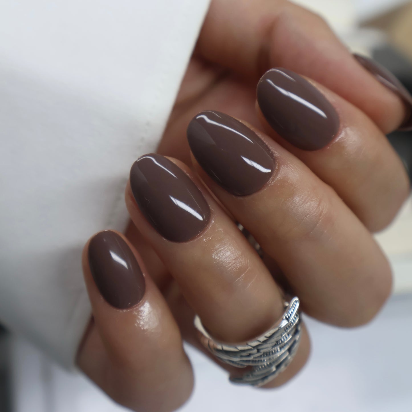 Glossy Espresso Brown Press on Nails