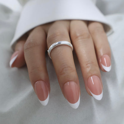 Elegant French Manicure Press on Nails - Reusable Glossy Almond Fake Nails