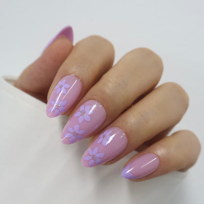 Medium Almond Pastel Purple Fake Nails