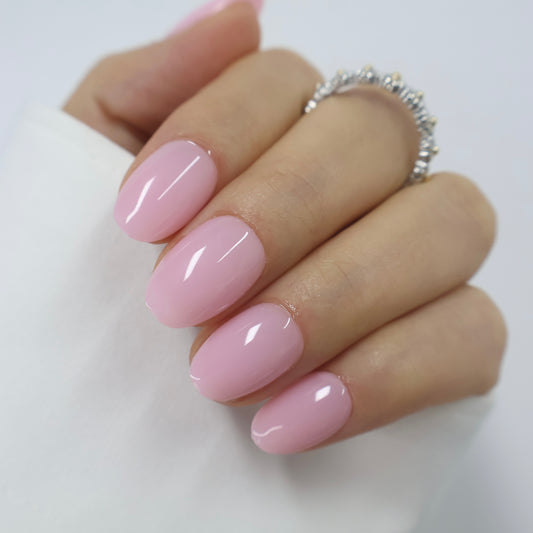 Short Oval Sheer Pink Fake Nails