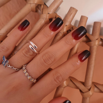 Maniye Crimson Twilight Red Black Ombre Press On Nails