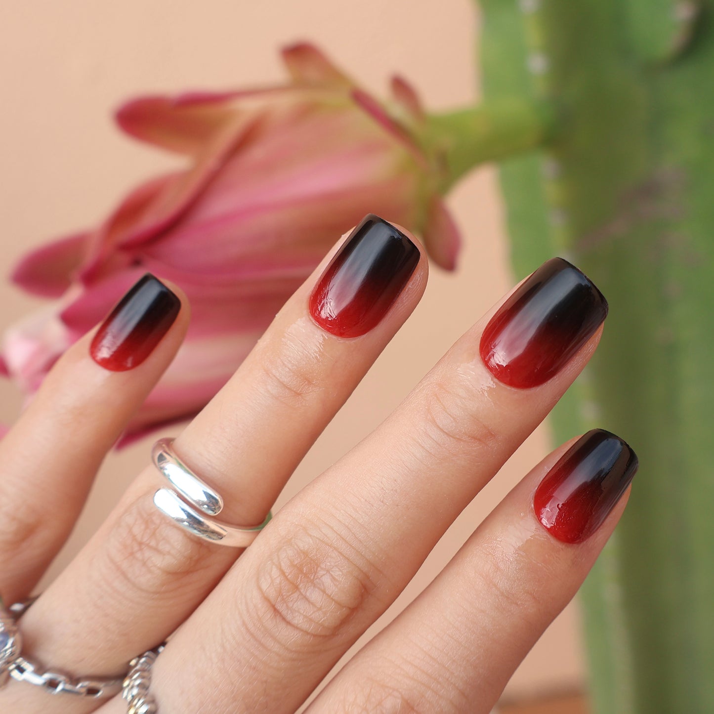 Maniye Crimson Twilight Red Black Ombre Press On Nails