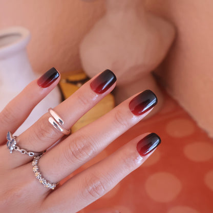 Maniye Crimson Twilight Red Black Ombre Press On Nails