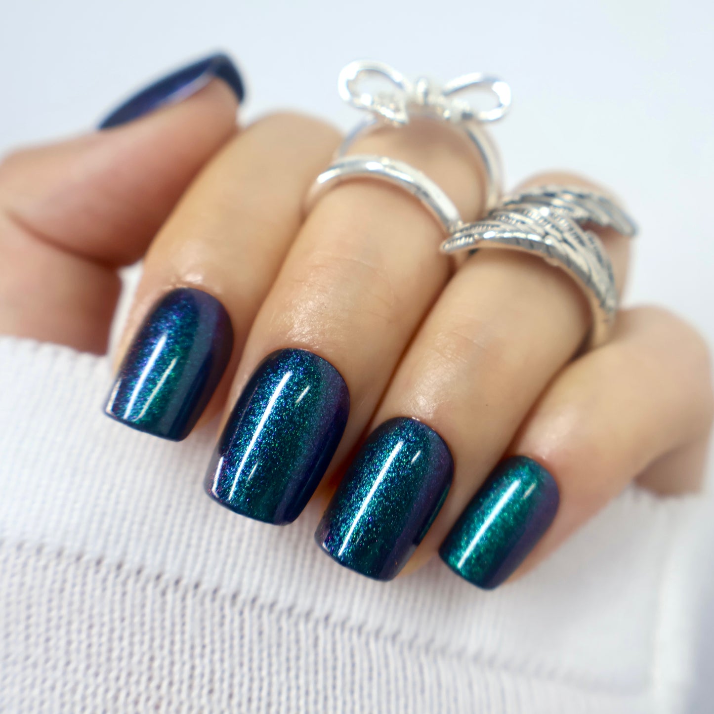 Peacock Galaxy Shimmer Square Nails