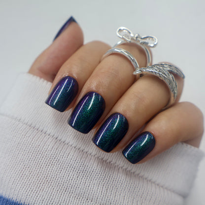Peacock Galaxy Shimmer Square Nails