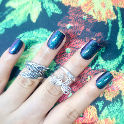 Peacock Galaxy Shimmer Square Nails