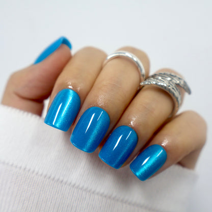 Bright Blue Shimmer Magnetic Summer Nails