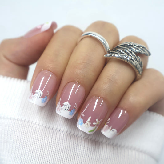 Floral Cottagecore French Tip Press-On Nails