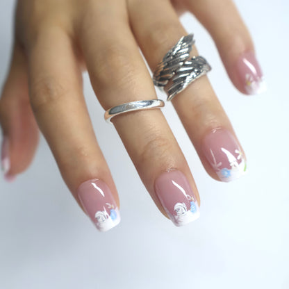Floral Cottagecore French Tip Press-On Nails