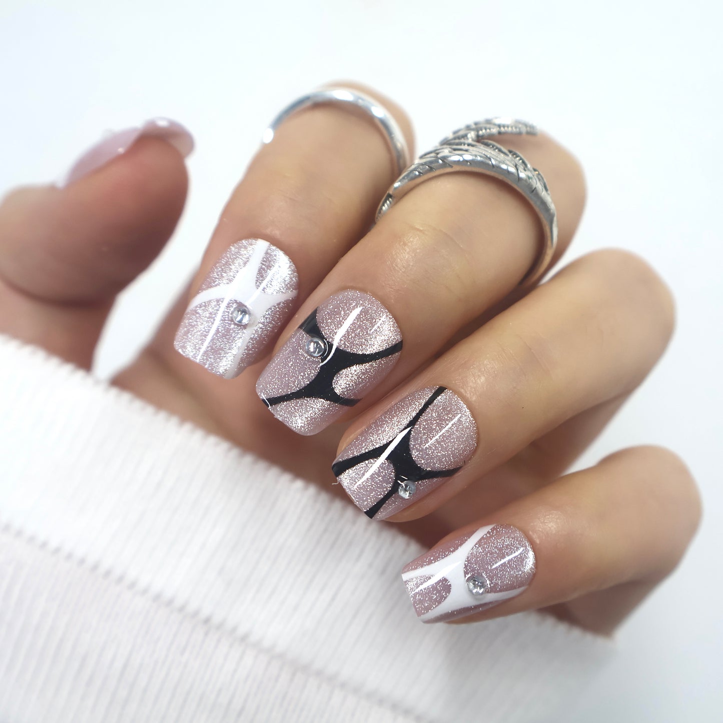Reflective Silver Diamond Gothic Square Nails