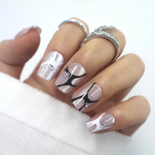 Reflective Silver Diamond Gothic Square Nails