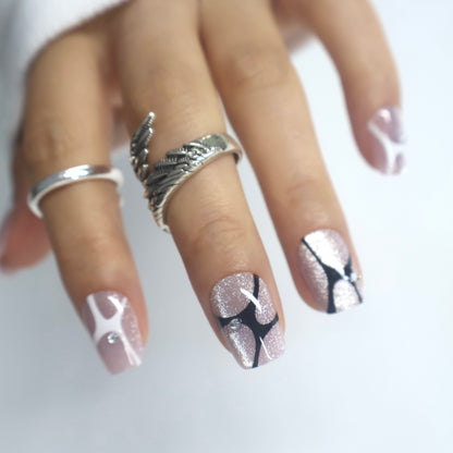 Reflective Silver Diamond Gothic Square Nails