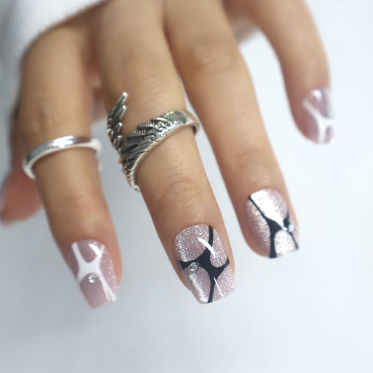 Reflective Silver Diamond Gothic Square Nails