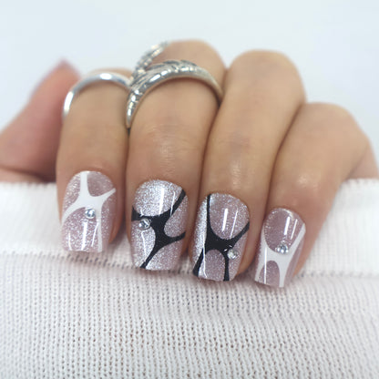 Reflective Silver Diamond Gothic Square Nails