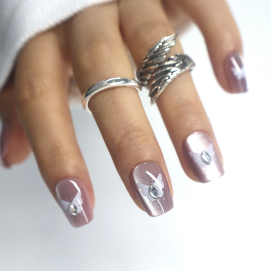 Champagne Velvet Butterfly Press-On Nails
