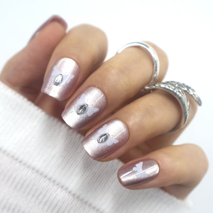 Champagne Velvet Butterfly Press-On Nails