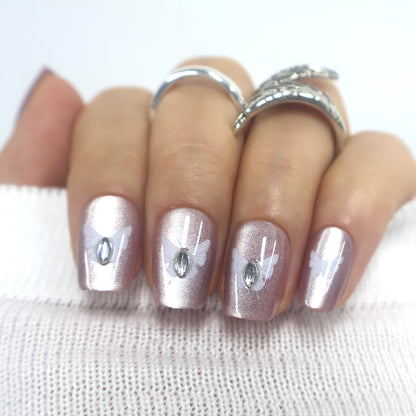 Champagne Velvet Butterfly Press-On Nails