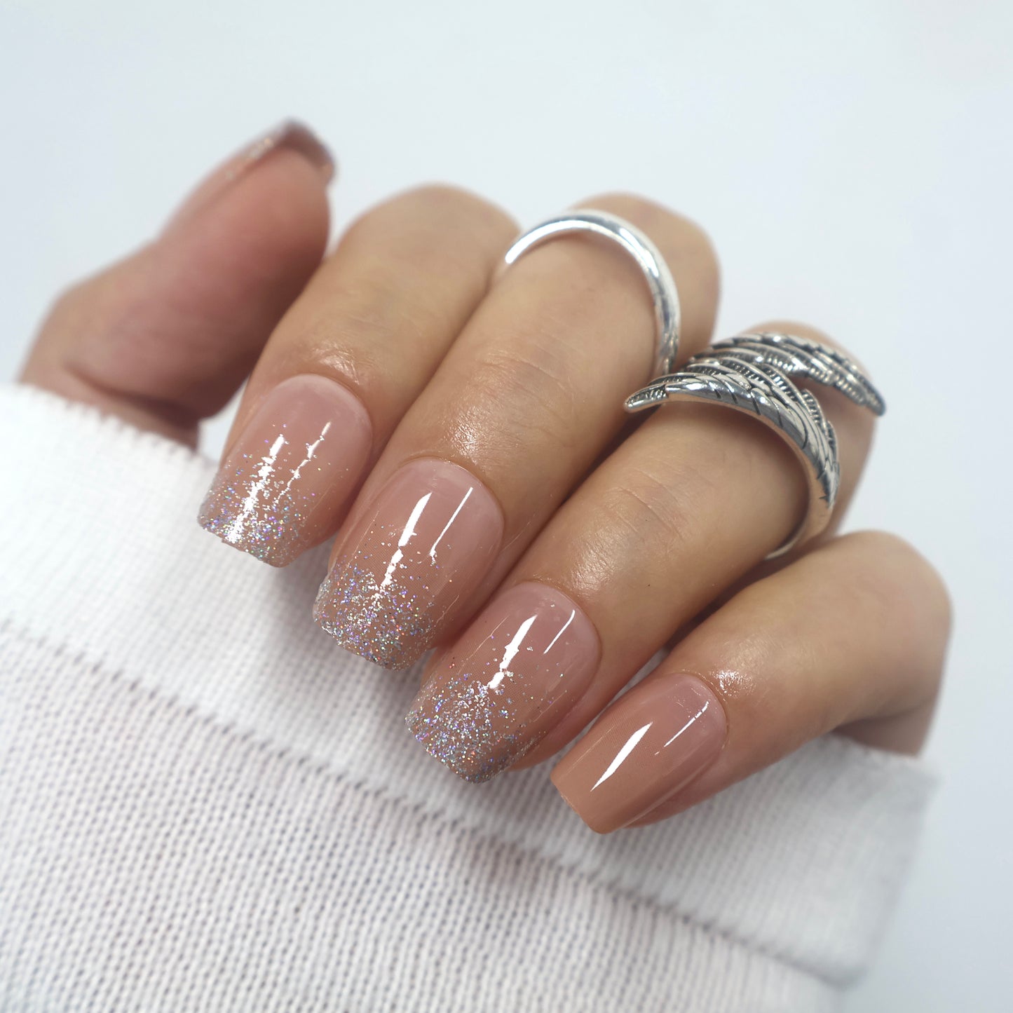 Nude Jelly Glitter Gradient Press-On Nails