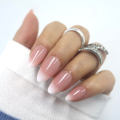 Classic White Ombre Almond Press-On Nails