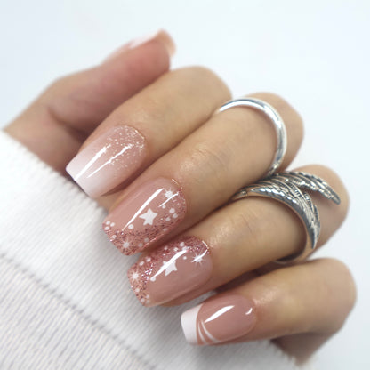 Starry Night Rose Gold Glitter Press-On Nails
