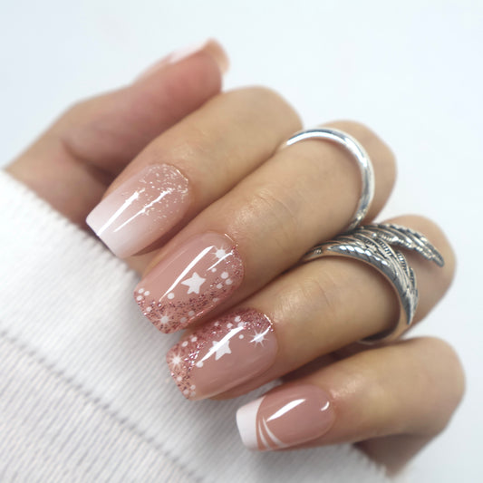 Starry Night Rose Gold Glitter Press-On Nails