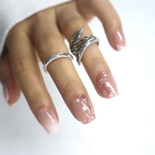 Starry Night Rose Gold Glitter Press-On Nails