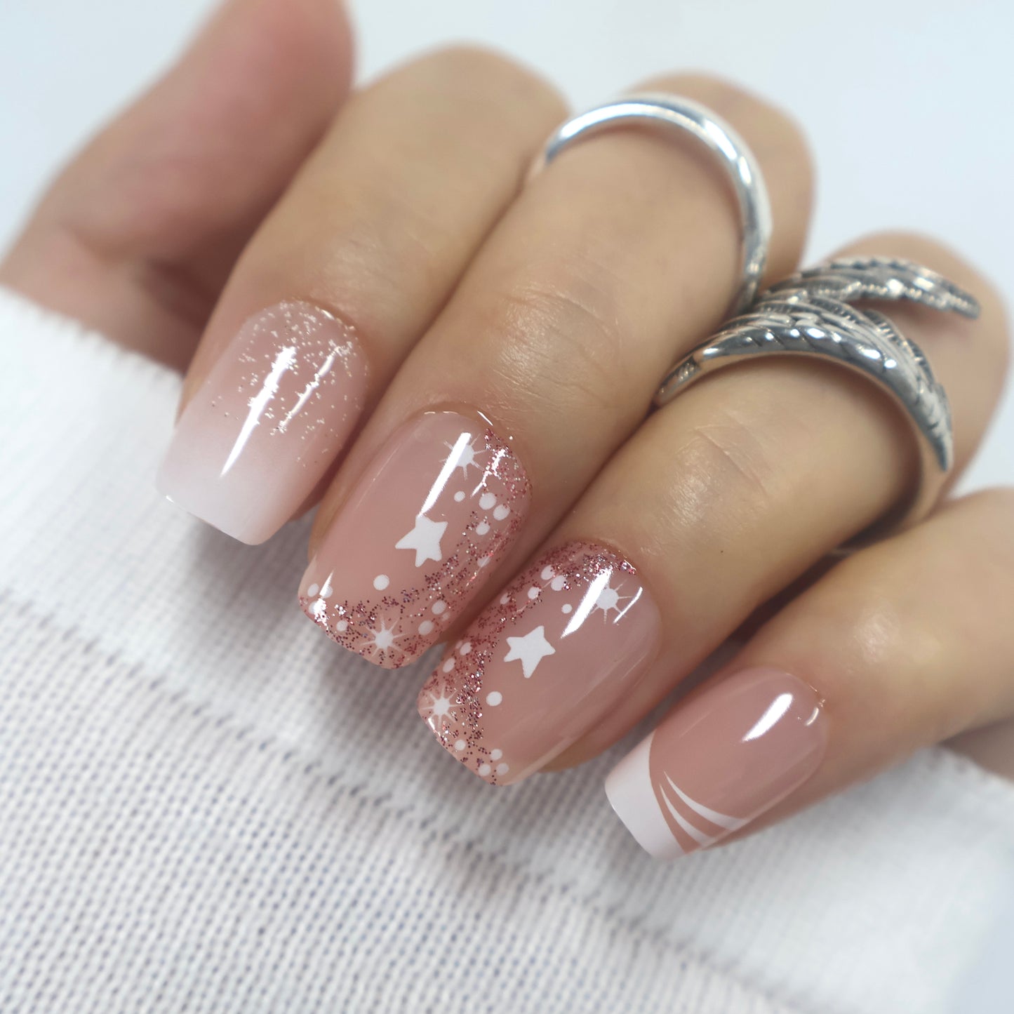 Starry Night Rose Gold Glitter Press-On Nails