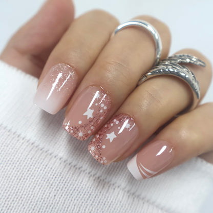 Starry Night Rose Gold Glitter Press-On Nails