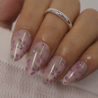 Vintage Lavender Floral Almond Press-On Nails