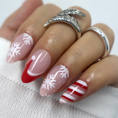 Classic Christmas Snowflake Red French Press-On Nails