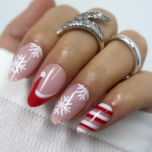 Classic Christmas Snowflake Red French Press-On Nails