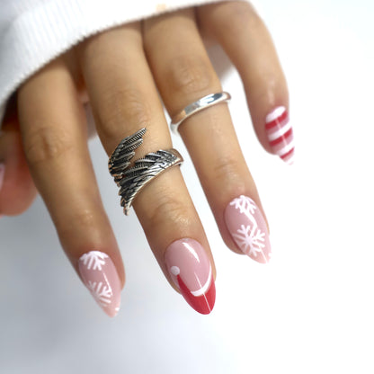 Classic Christmas Snowflake Red French Press-On Nails