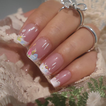 Floral Cottagecore French Tip Press-On Nails