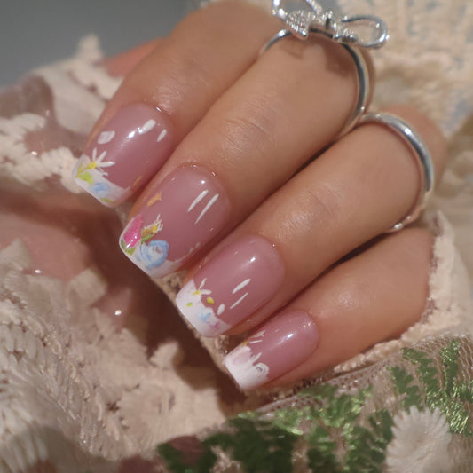Floral Cottagecore French Tip Press-On Nails
