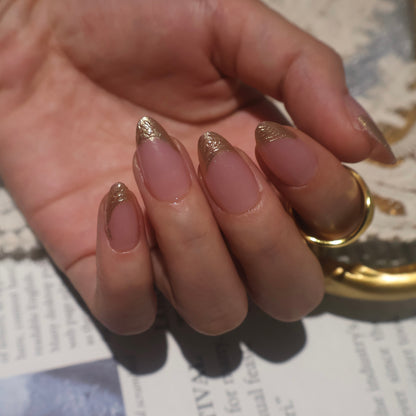 Gold Glitter French Tip Almond Press-On Nails