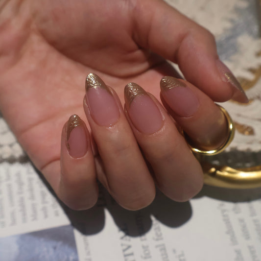 Gold Glitter French Tip Almond Press-On Nails