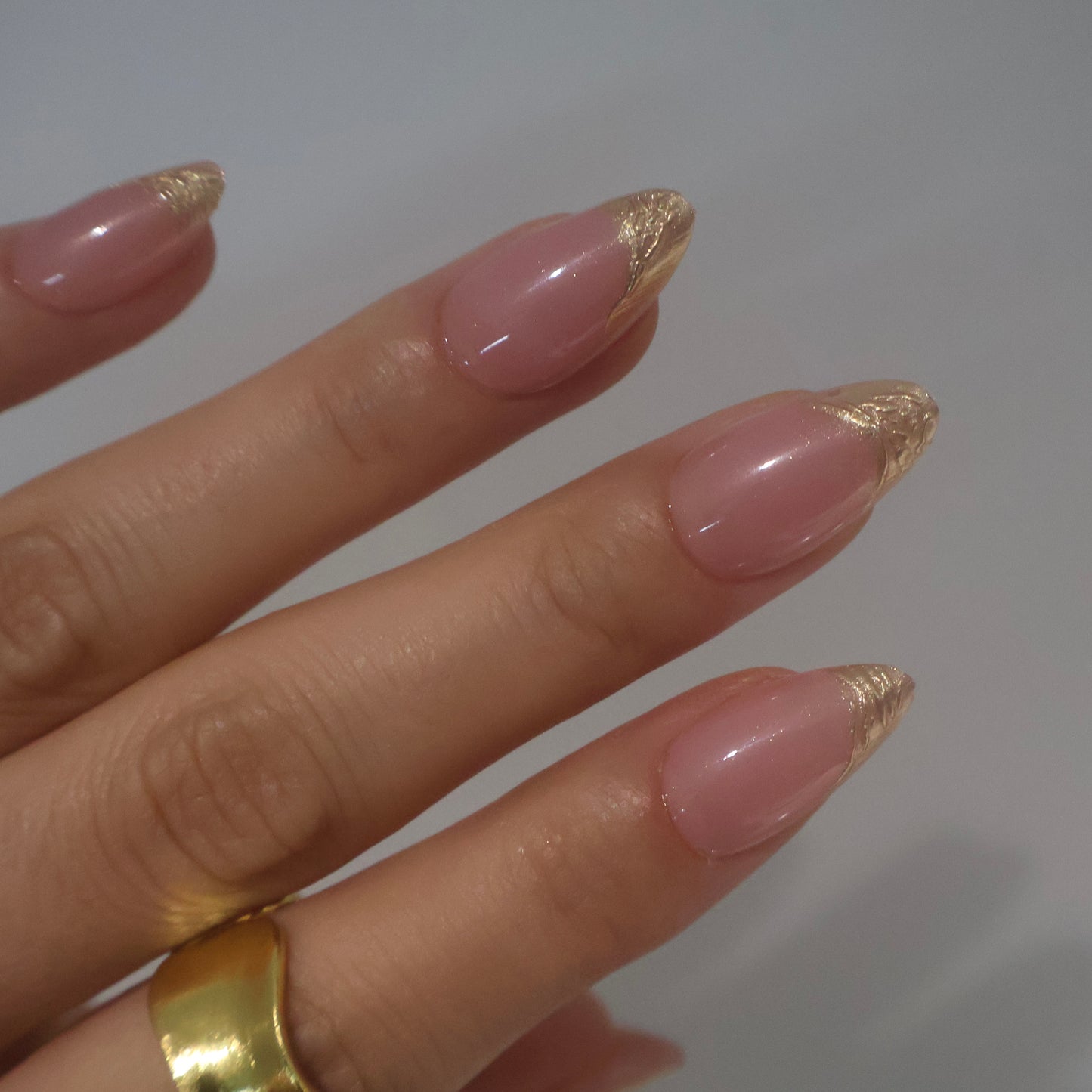 Gold Glitter French Tip Almond Press-On Nails