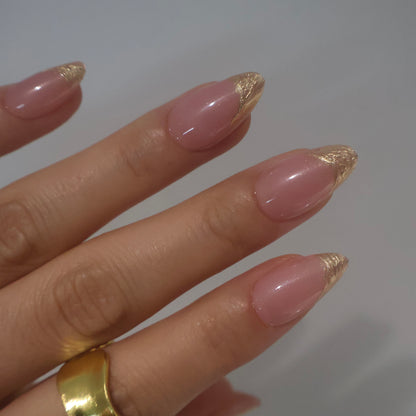 Gold Glitter French Tip Almond Press-On Nails