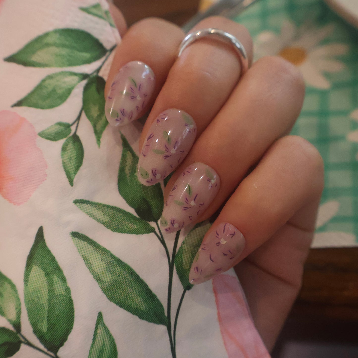Vintage Lavender Floral Almond Press-On Nails